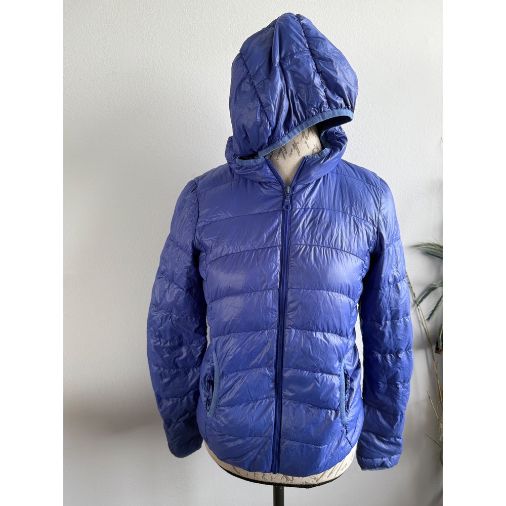 Active Basic Blue Lightweight Hooded Puffer Down Feather Jacket Size S‎